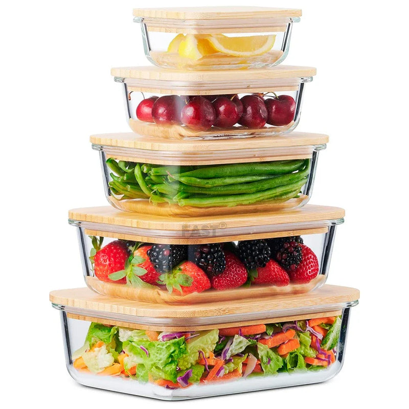 Potes de Vidro com Tampa Coleção Doce Bambu - KIT COM TRÊS POTES