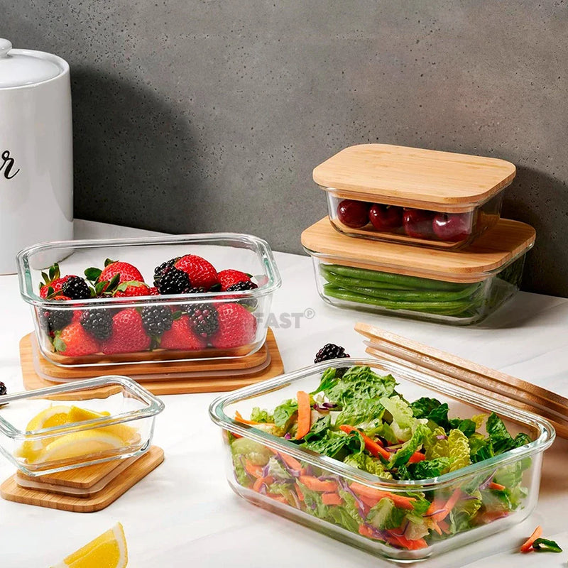 Potes de Vidro com Tampa Coleção Doce Bambu - KIT COM TRÊS POTES