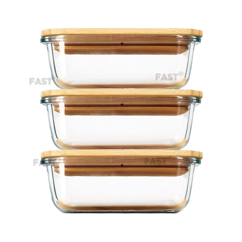 Potes de Vidro com Tampa Coleção Doce Bambu - KIT COM TRÊS POTES