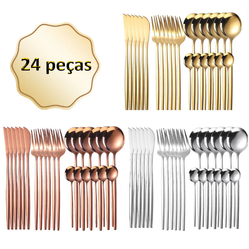 Kit 24 Talheres Glamour Inox - COMPRE 6, LEVE 24