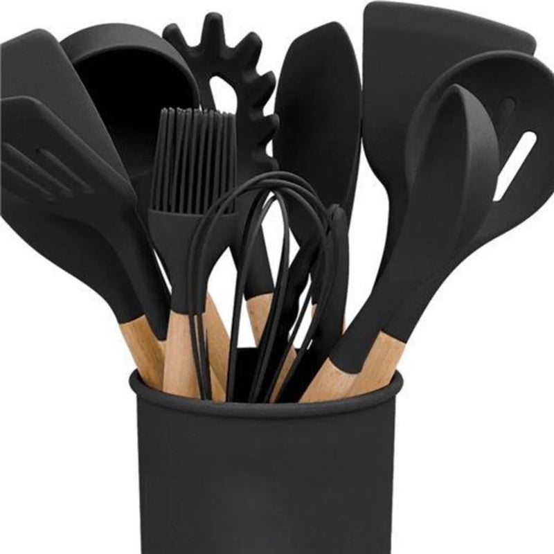 Kit 12 Peças Maison Chef de Silicone Cabo de Madeira - VÁRIAS CORES
