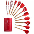 Kit 12 Peças Maison Chef de Silicone Cabo de Madeira - VÁRIAS CORES