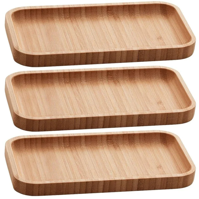 Trio de Bandejas Retangulares Coleção Doce Bambu - KIT COM TRÊS BANDEJAS